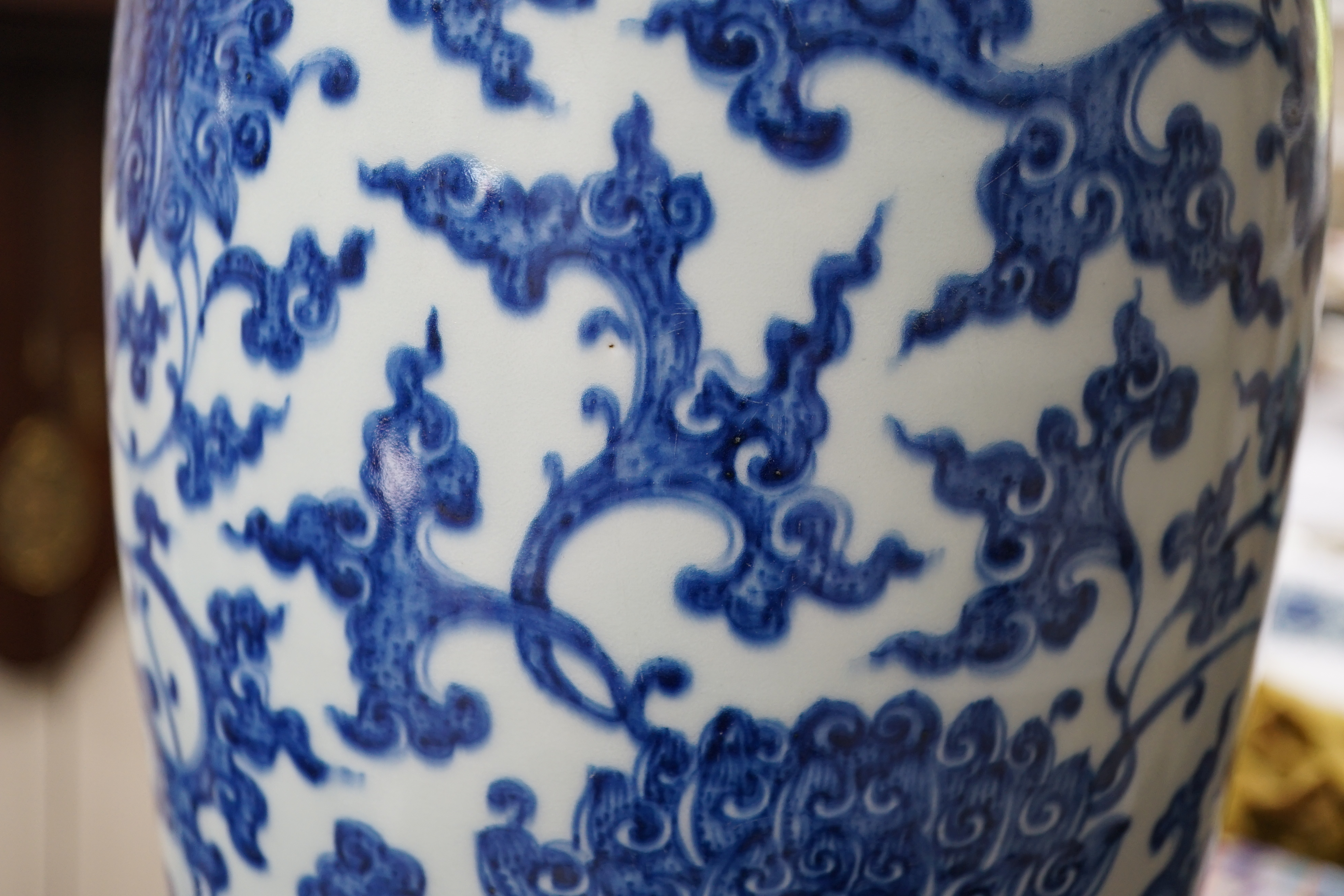 A large Chinese blue and white 'lotus' vase, late Qing dynasty
